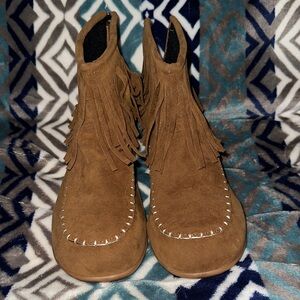 Fringed Brown Faux Suede Ankle Boots
